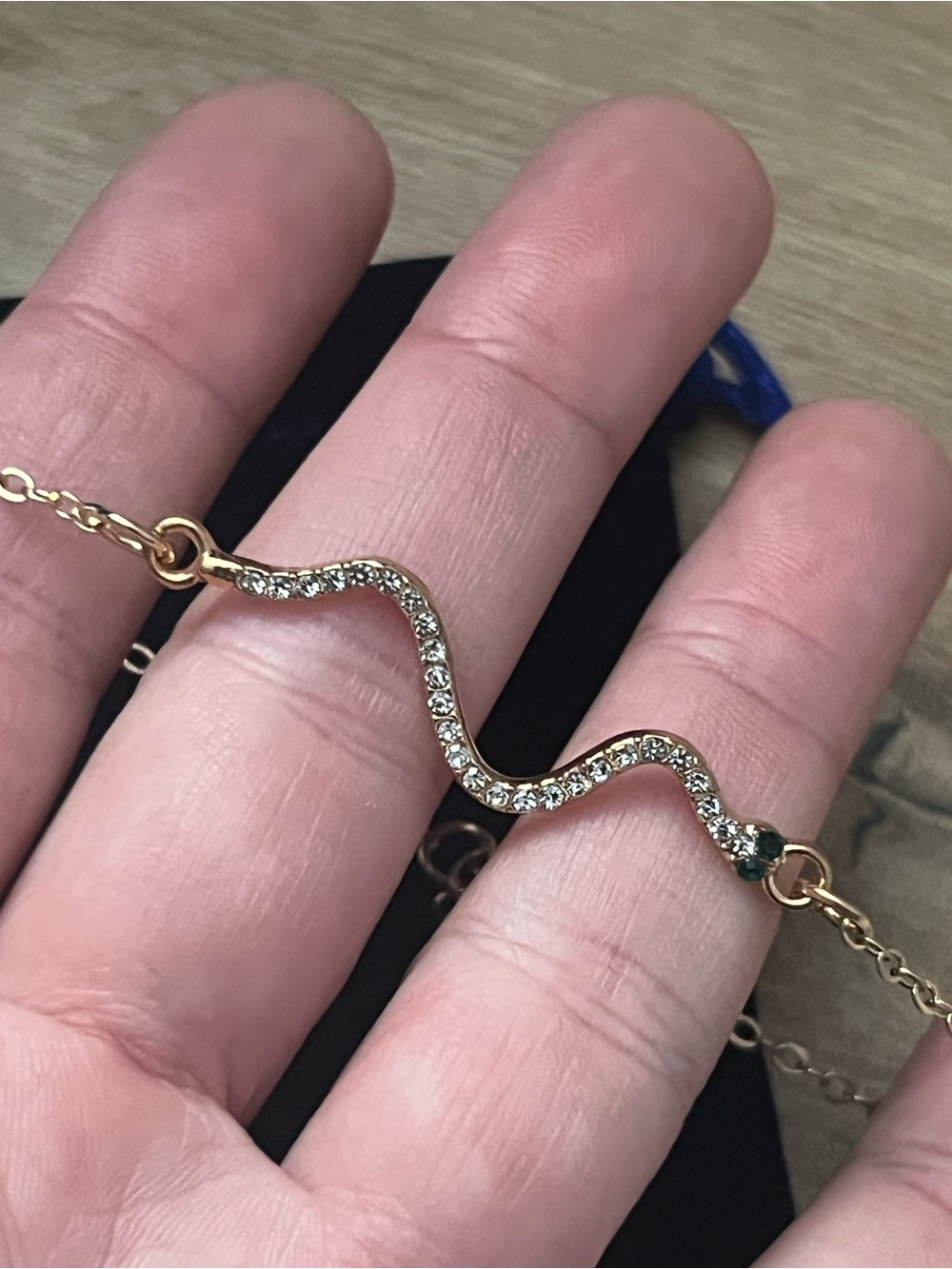 Gold Tone Crystal Snake Bracelet Green Rhinestone Adjustable Chain